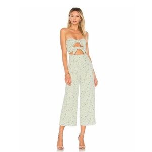 Majorelle Tessa Green Daisies Strapless Jumpsuit Cut Outs Smocking Revolve Sz S